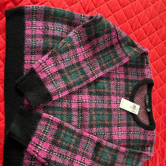 Lauren Ralph Lauren Pink and Green Plaid Sweater - Picture 2 of 5
